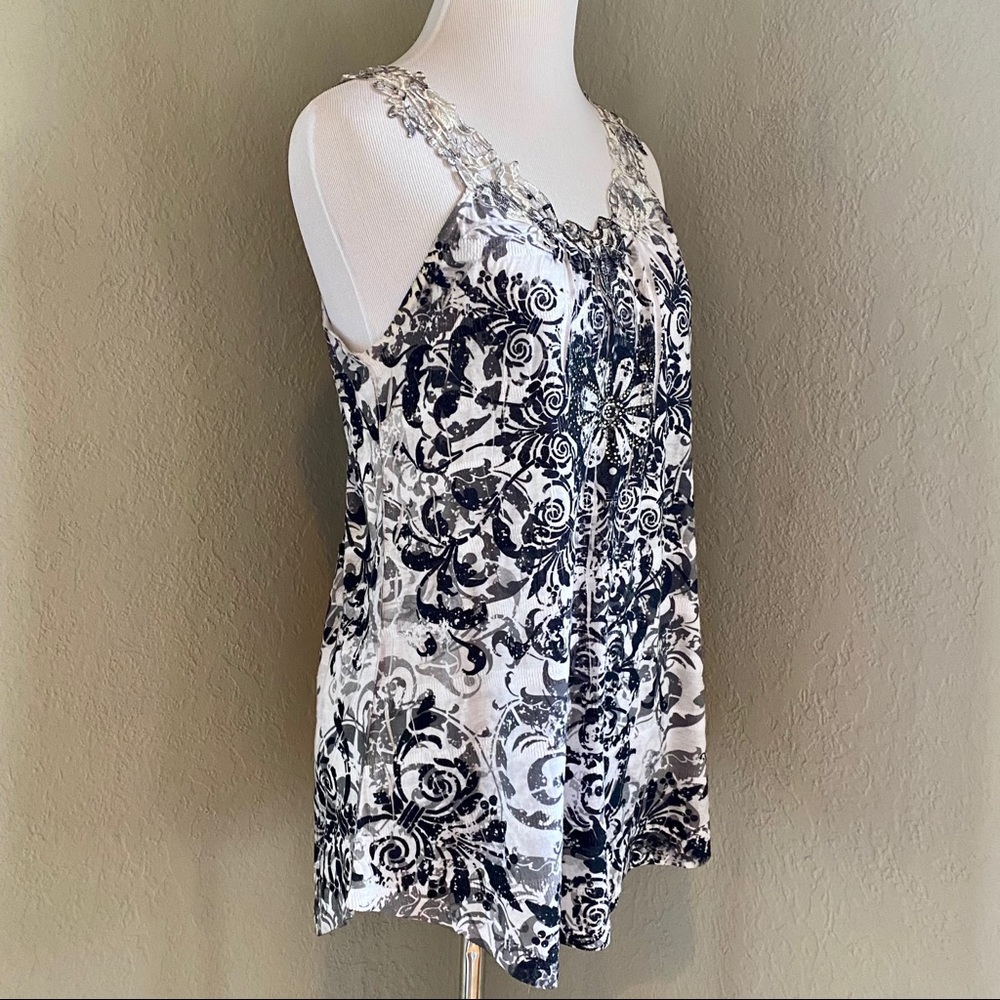 EUC Mind Code Embellished Lace Racerback Tank, M - Picture 2 of 13